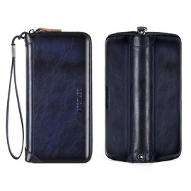 GERUOLA Men's Genuine Leather Zipper Wallet with RFID Blocking, Phone Pocket，Long Zipper Pouch Wallet, Large Clutch Cash Long Wallet with Zipper，Leather Wallets for Men for Checkbook, phone, Cash