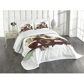 Lunarable Grunge Bedspread, Retro Pop Art Style Vintage Car on The Road Adventure Graphic Design Print, Decorative Quilted 3 Piece Coverlet Set with 2 Pillow Shams, King Size, Laurel Green