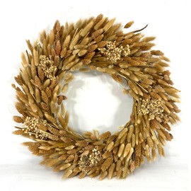 Galt International 21" Preserved Golden Natural Dried Lush Wheat Autumn Fall Wreath - Straw Wreath for Front Door Farmhouse Harvest Thanksgiving Decorations Home Decor Pampas