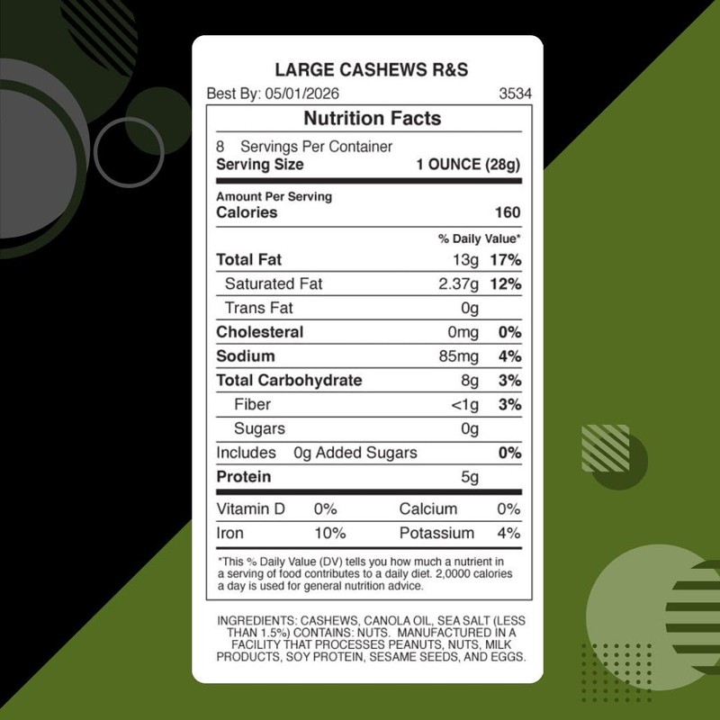 Large Cashews, Roasted & Salted - Jerry’s Nut House: Premium