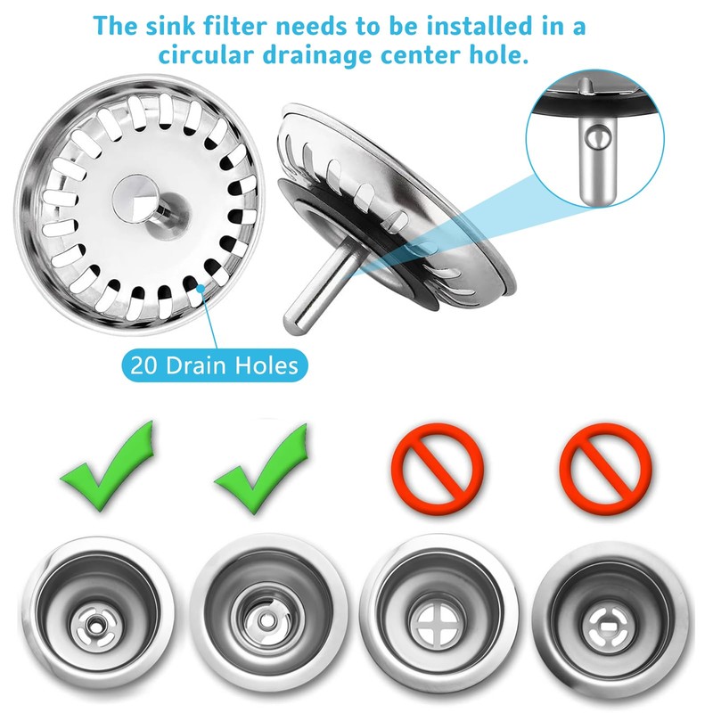 2 Pack Kitchen Sink Strainer, Stainless Steel Sink Drain Stopper,