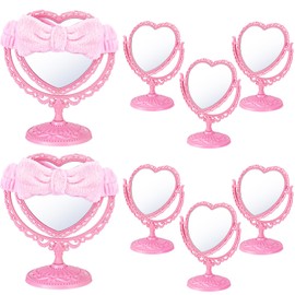 Yiyiring 8 Sets Spa Party Mirror 8 Heart Mirror Spa Party Supplies for Sleepover Party Favors Makeup Mirror for Spa Party Sleepover Party Slumber Birthday Party Favor(Pink)