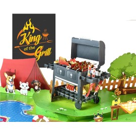 SENDAPOP BBQ Grill 3D Greeting Fathers Day Card, Fathers Day Pop Up Card, Birthday Card for Dad, Husband, Grandpa, Brother, Pop Up Birthday Cards for Men, Him, Grilled Meats, Dog, Picnic Card