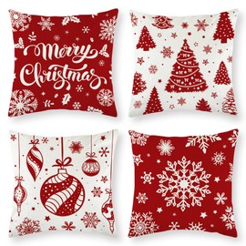 Christmas Cushion Cover Square Throw Pillow Case Cover Snowflake Cushion Cover Christmas Tree Cushion Cover for Bedroom Living Room Car Decoration - 18 x 18 inches