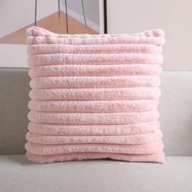 Hodeco Super Soft Throw Pillow Cover 20x20 Double Side Home Decor Faux Fur Pillowcase Bold Stripe Extra Thick Cushion Cover for Couch 100% Polyester, 50x50cm Pink, 1 Piece