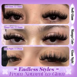 Spiky Lash Clusters Volume Eyelash Clusters Wispy Lashes Clusters Manga Cluster Eyelash Extensions 12-20mm D Curl Individual Lashes 200D Fluffy Cluster Lashes for DIY Lash Look by Yawamica