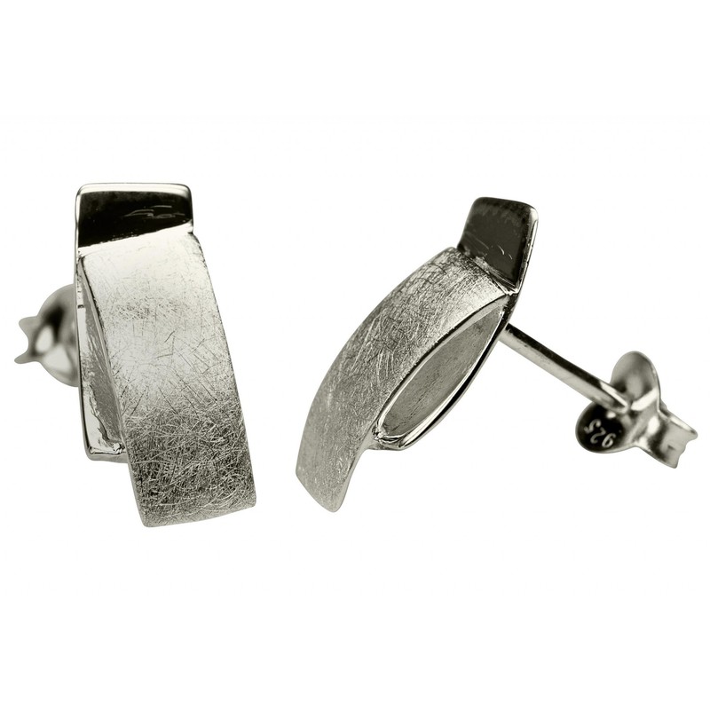 SILBERMOOS Stud Earrings Rectangular Brushed Shiny Sterling Silver 925 Earrings