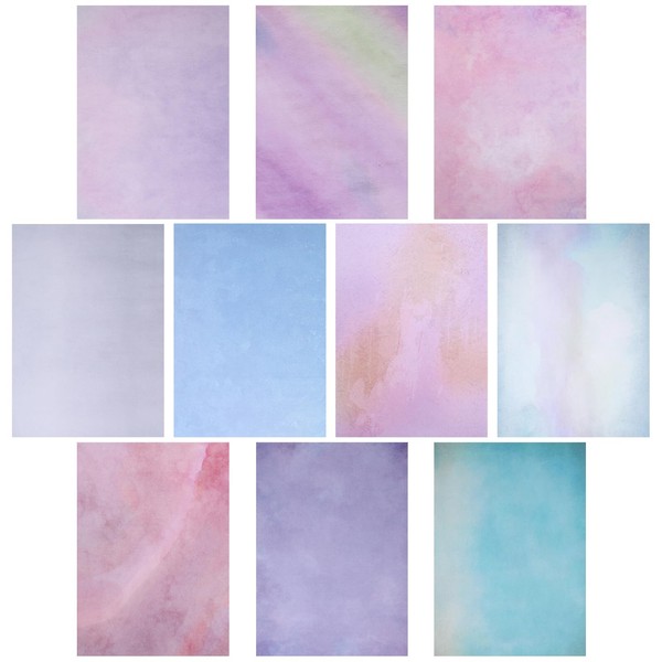100 Sheets DIN A4 Watercolour Writing Paper with 10 Designs,