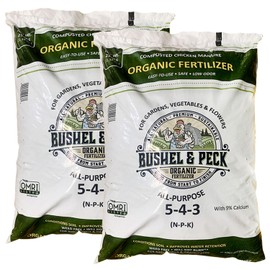 Bushel & Peck Organic Compost Fertilizer 5-4-3 - Pelleted Poultry Manure | OMRI Listed | Natural Soil Amendment for Gardens, Flowers, Vegetables & Lawns (50 Pounds (2 Bags))