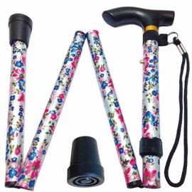 Yoros Health Care Flower Staff, Folding Cane, Short Tongue, Women's Floral Pattern, Cute Fashionable Lightweight Folding Stick (Milky White)