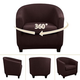 Lellen Club Chair Slipcover with Seat Cushion Cover Round Barrel Chair Slipcovers Tub Chair Cover Club Barrel Chair Covers Slipcover Swivel Chair Covers Stretch Armchair Sofa Covers（Brown Suit ）