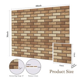 12Pack Acoustic Panels, Self-Adhesive 3D Brick Pattern Sound Proof Panels for Walls, High Density Decorative Acoustic Foam, Sound Proofing for Recording Studios, 12"×12"×0.4", Faux Wood Grain Print