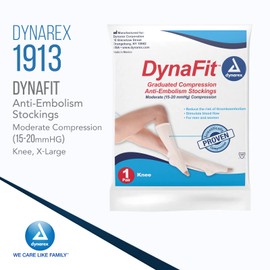 Dynarex DynaFit Compression Stockings Knee High, 15–20 mmHg, Help Prevent Blood Clots, Relieve Pain & Varicose Veins, White, X-Large, 1 Case of 60 DynaFit Compression Stockings (5 Boxes of 12)