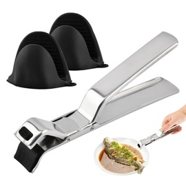 Pinza de acero inoxidable para placa caliente con mini guantes de horno, pinza multiusos para placa caliente, pinza antideslizante de cocina para plat