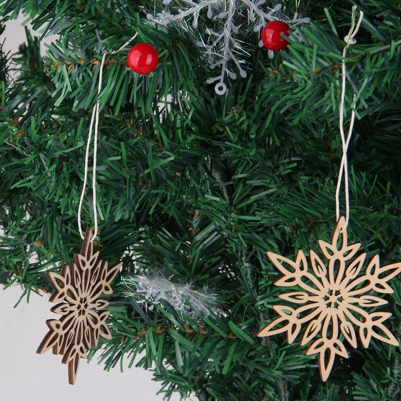 LUOEM Wooden Snowflake Pendants Christmas Decoration Hanging Decorations with String