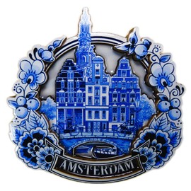 Souvenir Magnet Amsterdam Holland Houses Canal Delft Blue 10 x 10 cm Fridge Magnet GMTX 9056