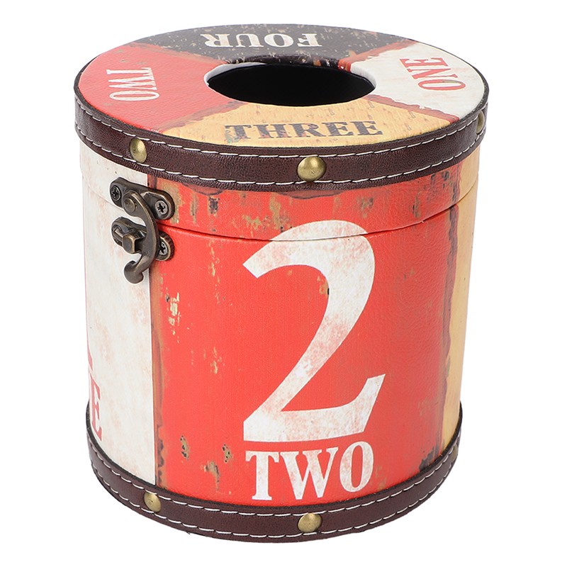 Retro Tissue Box Cylindrical Fashionable PU Leather Wooden Napkin Storage