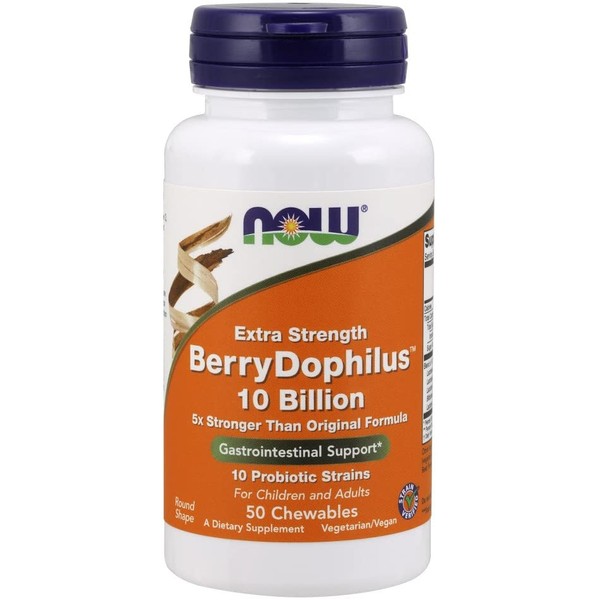 NOW Supplements, BerryDophilus, Developed for Adults & Children with 10 Probiotic Strains, Extra Strength,Strain Verified, 50 Chewables