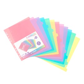 Viquel - Pack of 12 Plastic Rainbow Pastel Dividers - Maxi Format (24.5 x 30.5 cm) - for A4 Maxi Format or Lever Arch File - Pastel Colours