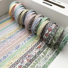 20 Rollos Juego de Cinta Washi, Cinta Decorativa de Color y Papel, Cinta Washi Decorativa con Diseño Floral, Washi Tape para Álbumes de Recortes, Embalaje de Regalo, Manualidades Diarios （nature）