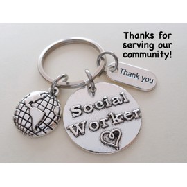 Social Worker Gift Keychain with World Globe and Thank You Charm, Community Advocate Gift, Thank you Gift