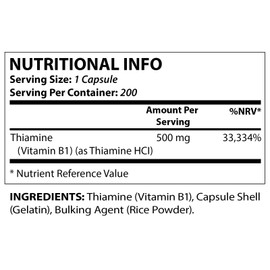 Vitamatic Vitamin B1 500mg as Thiamin - Helps Maintain a Healthy Nervous System, (120 Capsules)