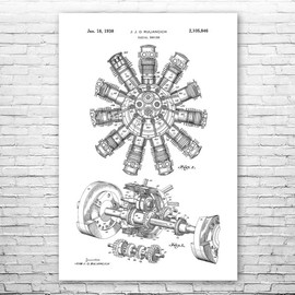 Radial Engine Patent Print Poster (20x30) Aviation Gifts, Airplane Decor, Engine Blueprint, Mechanic Gift, Engineer Gift, Engineering Art