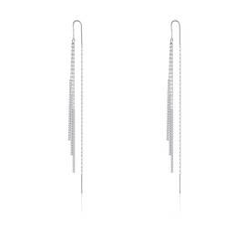 Silver Dangle Earrings for Women Long Silver Threader Prom Earrings Sparkly Dangle Drop Cubic Zirconia Jewelry for Gifts
