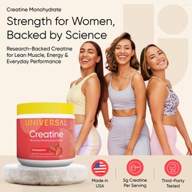 Universal U Creatine Monohydrate for Women - Flavored Creatine Powder, Female Strength, Energy, Lean Muscle Support and Recovery Supplement, No Bloat, No Bulk, 5g Per Serving, 30 Servings, Strawberry