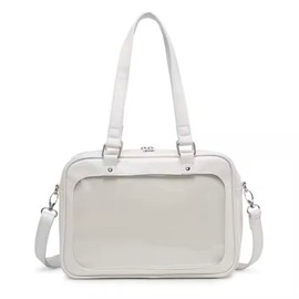 Women's Spacious Kawaii White Crossbody Ita Bag with Mesh Pin Insert, Clear Front Pocket, and Adjustable Strap – Stylish PU Leather Purse Dual Handle with Removable Strap, Shoulder Bag