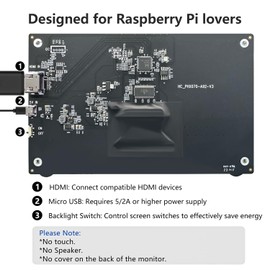 HAMTYSAN Raspberry Pi Mini Screen Monitor, 7 Inch Screen 800x480 HDMI Small Monitor IPS LCD Screen Display for Raspberry Pi 400/4/3/Zero/Jetson Nano/Orange Pi/Win11/10/8/7, No-Touch