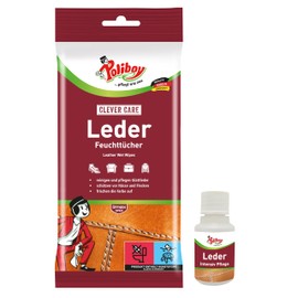 Poliboy Leather Wet Wipes - For Care and Cleaning of Smooth Leather - Colour Refreshing and Protection with Carnauba Wax - 1 x 20 Wipes - Includes Product Sample - Made in Germany