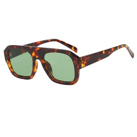 Ggpyyon Trendy Square Sunglasses for Women Men Retro Pilot Sunglasses Fashion 70s Stylish Flat Top Shades(Leopard/Green)