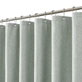meioro Fabric Shower Curtain, Neutral Linen Textured Shower Curtain Set with 12 Hooks, Boho Farmhouse Bath Decor 230GSM Heavy Duty Polyester Cloth Shower Curtains for Bathroom, 72Wx78H, Sage Green