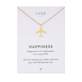 LUUK LIFESTYLE Modern Stainless Steel Necklace with Pendant, 50 cm Adjustable Length, Jewelry Gift for Best Friend, Airplane, Gold