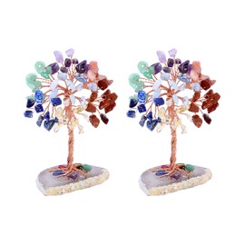 Jovivi Pack of 2 Mini Crystal Trees with Agate Base Money Tree Tumbled Stones Wire Wrap Tree of Life Lucky Tree Feng Shui Decoration