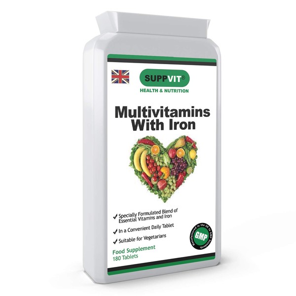 Multivitamins with Iron | Daily One A Day Multi Vitamins | Vitamin A, C, D, E | B Vitamins | 100% RDA | General Health & Immune Support for Men & Women | 180 Vegetarian Tablets