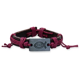 Epiphaneia Christian Symbol Jesus Leather Bracelet Adjustable - Men & Women. Mens bracelets & jewelry. Gift for Father's Day, Christmas & birthday for dad Christians & religious faith gifts (MAGENTA)…