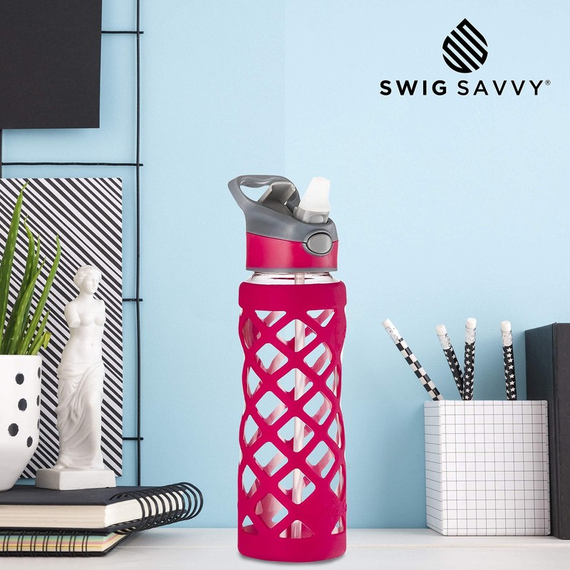 Swig Savvy Sports Leakproof Wide Mouth Glass Water Bottle with