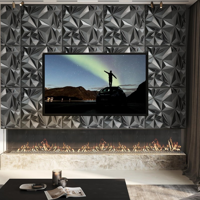 STICKGOO Diamond 3D Wall Panels, Brushed Silver Decorative Wall Covering