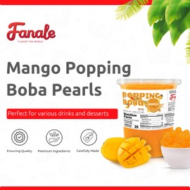 Fanale Mango Popping Boba Pearls, Vegan, Non GMO, Gluten Free, Fat Free, Perfect for Bubble Tea, Smoothies, Ice Cream, Desserts, and Beverages.