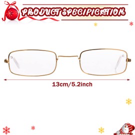 Fiada 6 Pieces Old Man Glasses Costume Set 2 Round Eyeglasses 2 Square Glasses 2 Beaded Chain for Dress up Cosplay(Gold)