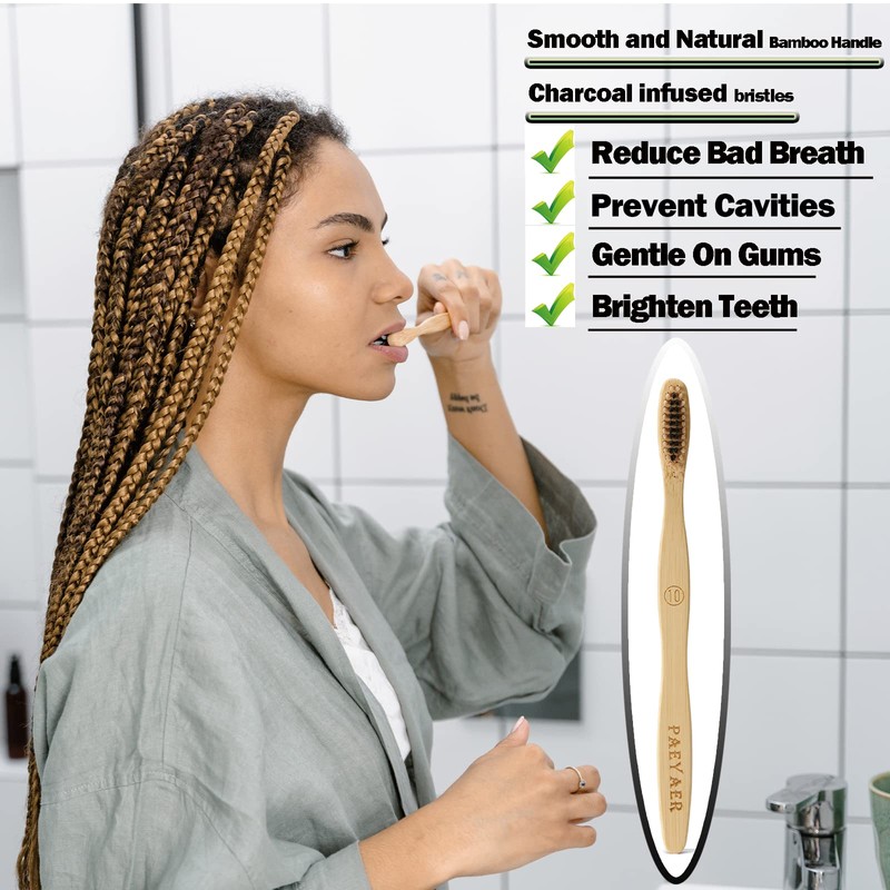 paeyaer 20 Count Bamboo Toothbrushes (Soft+Medium), Natural Wood Toothbrush Bulk,