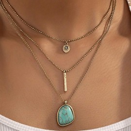 72ore Boho Necklaces for Women Dainty Gold Layered Western Stone Necklaces Birthday Jewelry Gifts Party Dresses Accessories Trendy 2025 for Women