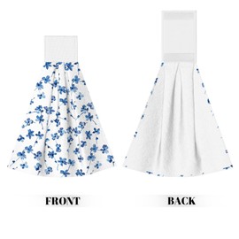 YINFILAN Hanging Kitchen Towels with Loop Set of 2 Watercolor Blue Flowers Drying Hand Tie Towel Soft Vintage Dish Cloth Tea Towels for Bathroom Farmhouse Home Decor