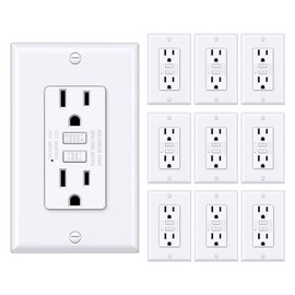 BESTTEN GFCI Outlet 15 Amp with Super Slim Design, GFI Electrical Outlet with LED Indicator, Non-Tamper-Resistant GFCI Receptacle, Wallplate Included, ETL Certified, 10 Pack, White