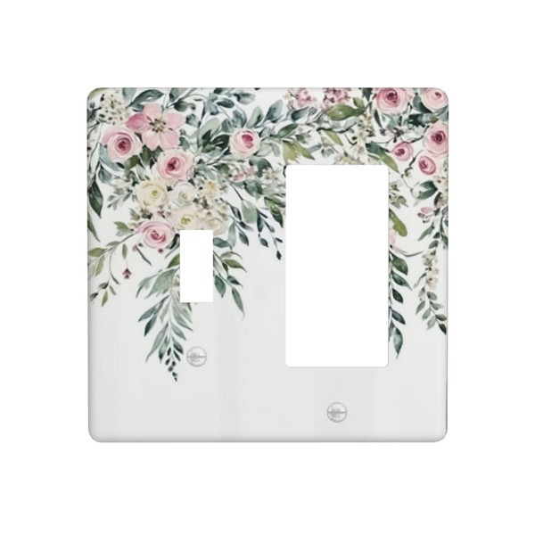 LOLREAI Decorative Outlet Covers Boho Pink Rose Green Eucalyptus leaf