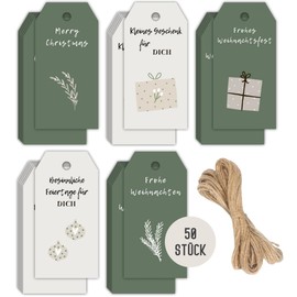 Christmas Gift Tag Merry Xmas (DIN A8, Green Beige)