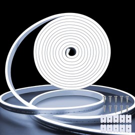 OUEVA Neon LED Strip Lights White, 16.4ft/5m LED Lights for Bedroom, 12V Silicone Neon Strip Waterproof Flexible Neon Rope Light for Kitchen Party Holiday Decor (Power Adapter not Included)