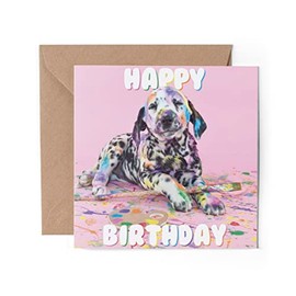 1 x Greeting Card - Happy Birthday Dalmatian Art Artist Paint Puppy Dogs Pets Animals Love Wife Partner Mum Dad Girls Boys Friend #79769